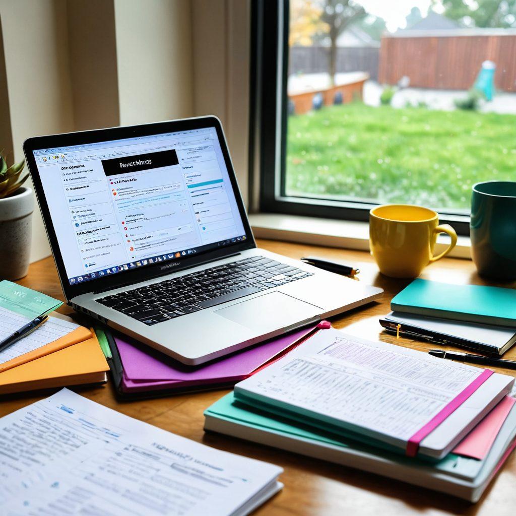 A bright, open laptop displaying a financial blog on the screen, surrounded by a stack of colorful books labeled 'Finance Tips', 'Budgeting 101', and 'Investing Basics'. A notepad with scribbled ideas nearby and a cup of coffee steaming beside it, symbolizing inspiration and productivity in financial blogging. Calming sunlight filters through a window, creating a warm atmosphere. vibrant colors. super-realistic.